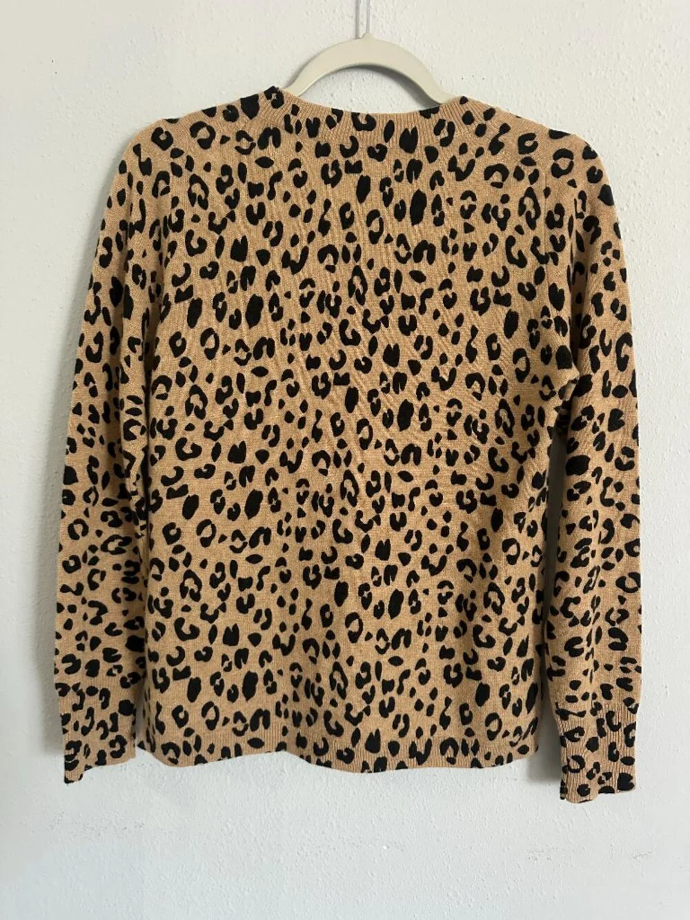 J.Crew 100% Cashmere Leopard Print Sweater Women's S Tan Black Crew Neck Luxury